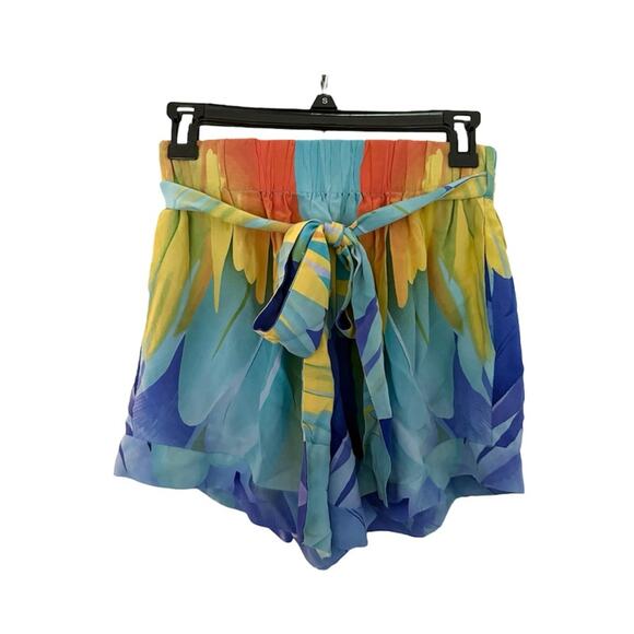 NWT Moda Baronessa Ari Short Canaria Print High Rise Belted Silk Shorts Small - Picture 1 of 9